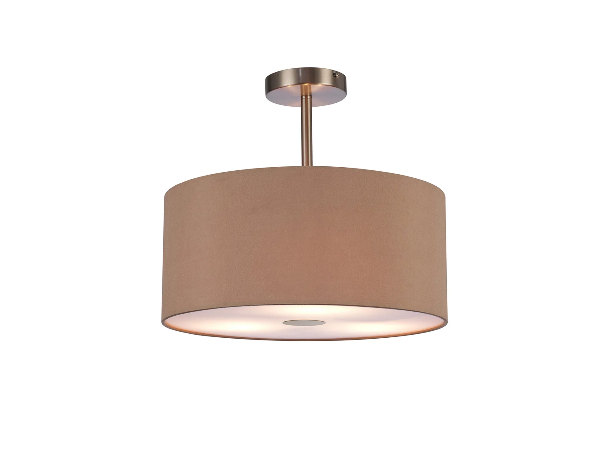 DK0422  Baymont 40cm Semi Flush 3 Light Satin Nickel, Antique Gold/Ruby, Frosted Diffuser